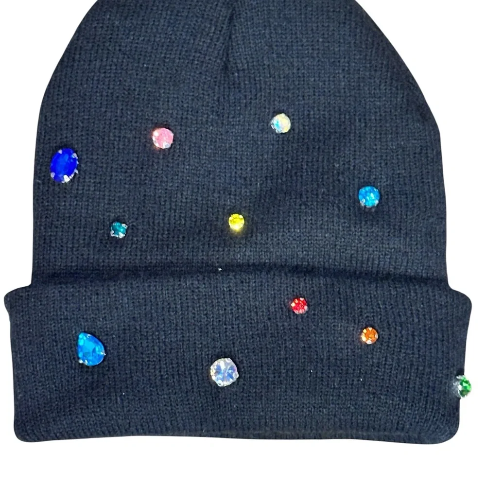 Red Beanie with Hand Sewn Rhinestone Accents All the Way Around.NWOT